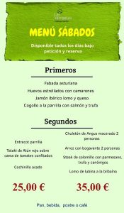 MENÚ SÁBADOS